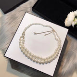 Simulated-pearl Neckalce Light Gold Chain