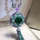 Pure 925 Sterling Silver Jewelry Banquet Pendant Green Crystal