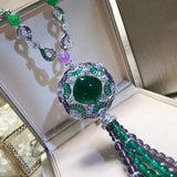 Pure 925 Sterling Silver Jewelry Banquet Pendant Green Crystal