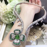 925 Sterling Silver Green heart-shaped Petals Crystal Necklace