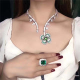 925 Sterling Silver Green heart-shaped Petals Crystal Necklace