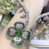 925 Sterling Silver Green heart-shaped Petals Crystal Necklace