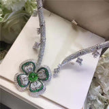 925 Sterling Silver Green heart-shaped Petals Crystal Necklace