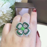 925 Sterling Silver Green heart-shaped Petals Crystal Necklace