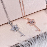 S925 pure silver flower key charm necklace
