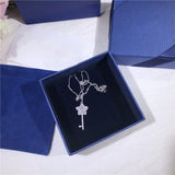 S925 pure silver flower key charm necklace