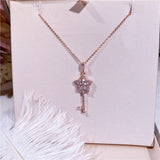 S925 pure silver flower key charm necklace
