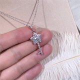 S925 pure silver flower key charm necklace