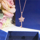 S925 pure silver flower key charm necklace