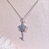 S925 pure silver flower key charm necklace