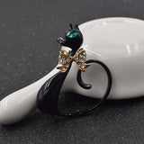 CINKILE Cute Enamel Black Long Tail Cat Brooches