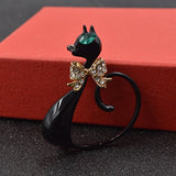 CINKILE Cute Enamel Black Long Tail Cat Brooches