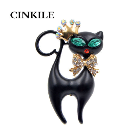 CINKILE New Enamel Black Cat Brooches