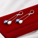 CKKU 925 Silver Dangle Pearl Earrings White and Black SE332