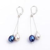 CKKU 925 Silver Dangle Pearl Earrings White and Black SE332