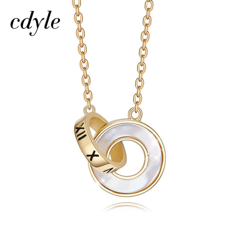 Cdyle 925 Sterling Silver Double Circle Simple Gold Choker Statement Chain Necklace