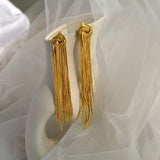 Charms Punk Golden Knot Tassel Clip Earrings