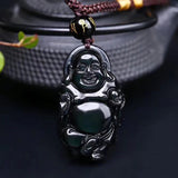 Chinese Natura Obsidian Hand-Carved Blessing Maitreya Buddha Pendant