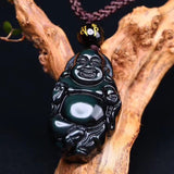 Chinese Natura Obsidian Hand-Carved Blessing Maitreya Buddha Pendant