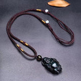 Chinese Natura Obsidian Hand-Carved Blessing Maitreya Buddha Pendant