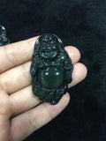 Chinese Natura Obsidian Hand-Carved Blessing Maitreya Buddha Pendant