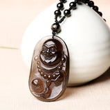 Chinese Natural Ice Obsidian Hand-Carved Blessing Maitreya Buddha Pendant