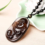 Chinese Natural Ice Obsidian Hand-Carved Blessing Maitreya Buddha Pendant