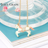 Colares Femininos Crystal Inlay White Unicorn Horse Choker Necklace