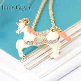 Colares Femininos Crystal Inlay White Unicorn Horse Choker Necklace