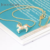 Colares Femininos Crystal Inlay White Unicorn Horse Choker Necklace