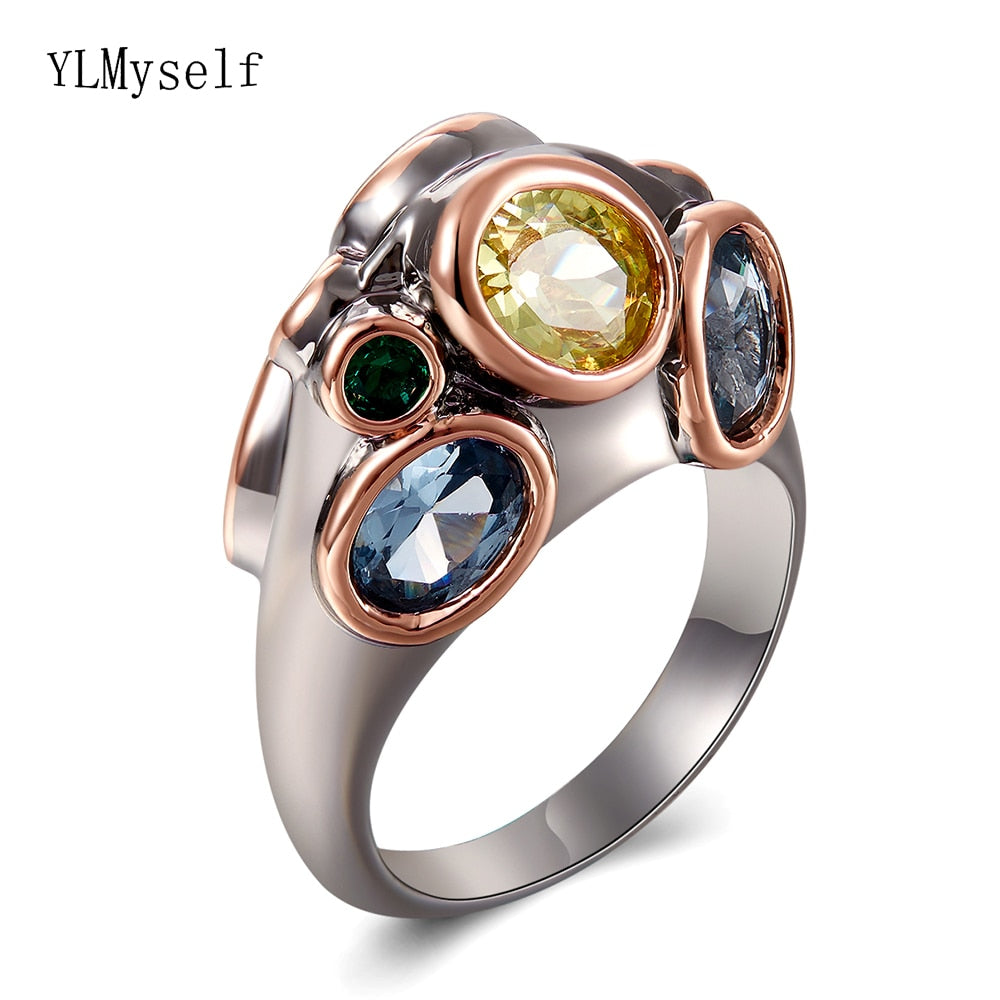 Cool Locomotive Rose Gold & Gun Black Golden/Blue Brass Punk rings