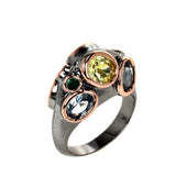 Cool Locomotive Rose Gold & Gun Black Golden/Blue Brass Punk rings