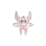 Cute Pink Zircons L'AVIATEUR Fly Pig Rings