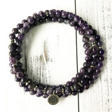 108 Mala Yoga Bracele Natural Stone Bracelet Purple Quartz Lotus