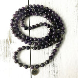 108 Mala Yoga Bracele Natural Stone Bracelet Purple Quartz Lotus