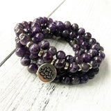 108 Mala Yoga Bracele Natural Stone Bracelet Purple Quartz Lotus