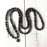 108 Mala Yoga Bracele Natural Stone Bracelet Purple Quartz Lotus