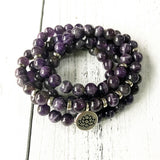 108 Mala Yoga Bracele Natural Stone Bracelet Purple Quartz Lotus