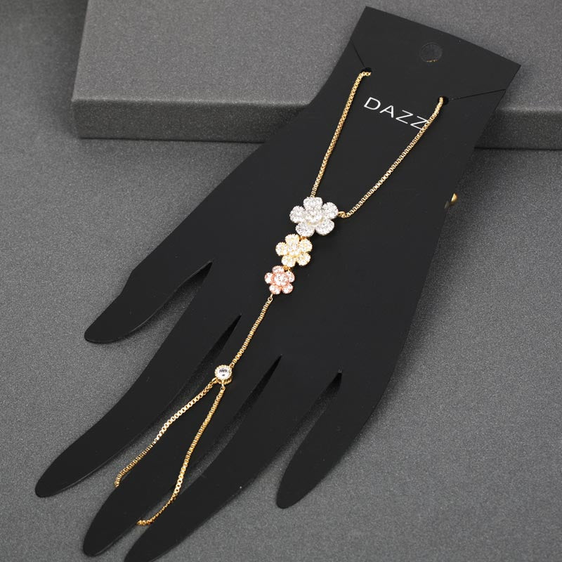 Dazz Beautiful Flower Bracelet Tricolor Zircon Copper Jewelry