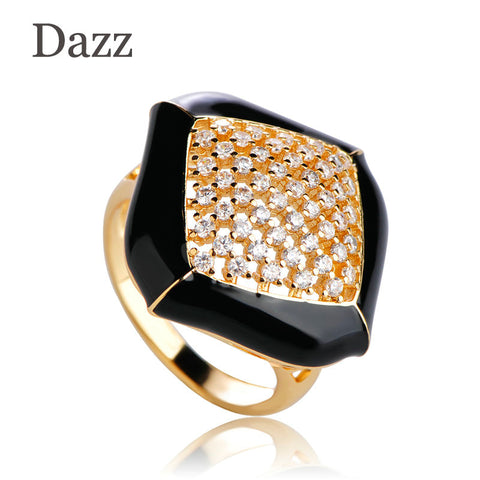 Dazz Black Enamel Square Finger Rings For Women Men Gold Color Bague Cubic Zircon Paved Wedding Copper Cocktail Ring Anillos