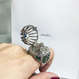 Dazz Brand Open Ring Creative Fantasy Bird Cage Round House Ring Full Zircon