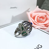 Dazz Brand Open Ring Creative Fantasy Bird Cage Round House Ring Full Zircon