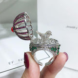 Dazz Brand Open Ring Creative Fantasy Bird Cage Round House Ring Full Zircon