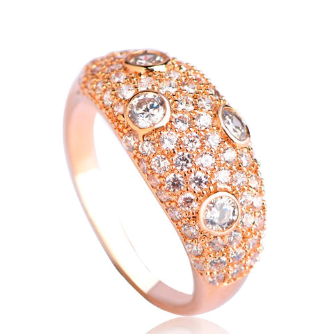 Dazz Dubai Classic Style Ring Wide Cubic Zircon Copper Rose Gold Jewelry For Women Wedding Banquet Wedding Gold Color Rings Gift