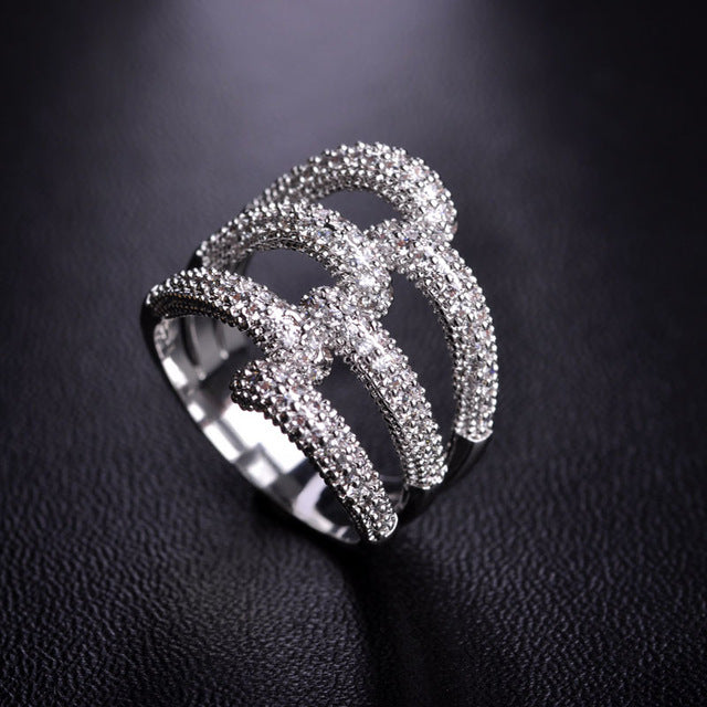 Dazz Exaggerated Branches Zircon Gold Silver Color Wedding Bridal Ring