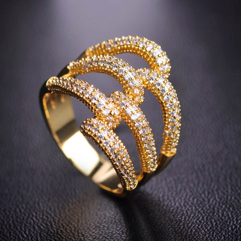 Dazz Exaggerated Branches Zircon Gold Silver Color Wedding Bridal Ring