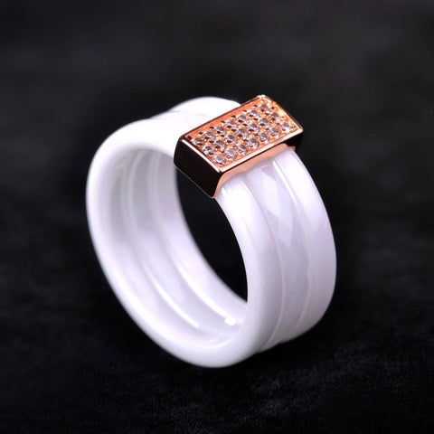 Dazz Fashion Ceramics Black White Rose Color Ring