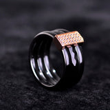 Dazz Black Ceramics Zircon Lovers Three Lines Brass Wide Porcelain Wedding Ring