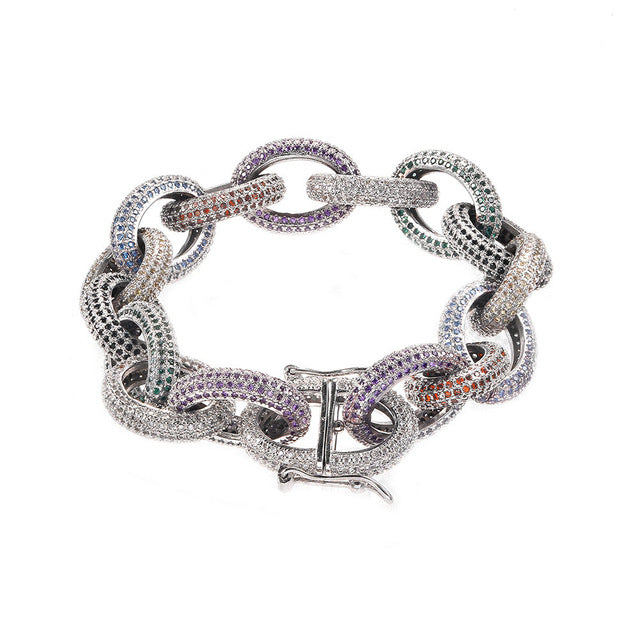 Dazz Luxury Colorful Round Gold Shiny Full Zircon Bracelet Nigerian Wedding Bangle