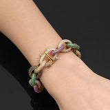 Dazz Luxury Colorful Round Gold Shiny Full Zircon Bracelet Nigerian Wedding Bangle